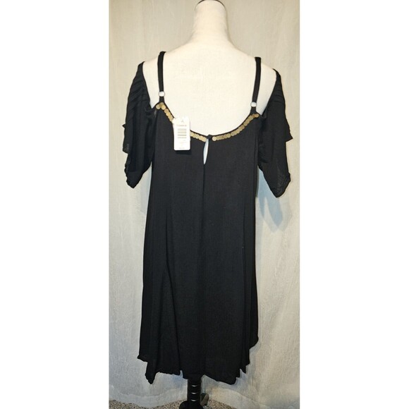 NWT Torrid Women's 1X Plus Black Mini Gauze Cold Shoulder Trapeze Dress Sequin - Picture 4 of 7